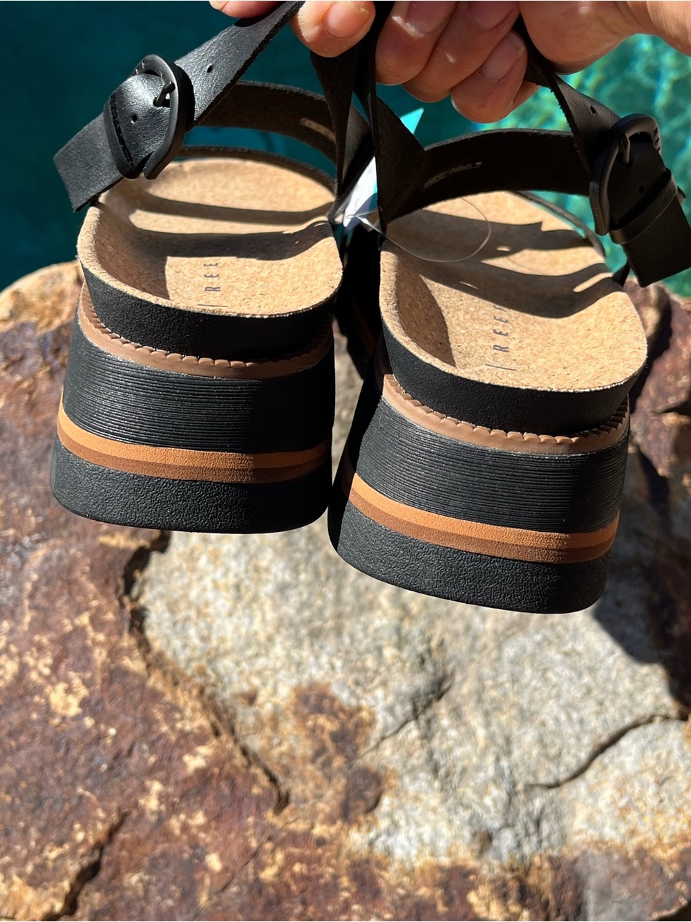 Reef Vista Luxe Liah Black Triple-Strap Platform Sandals - Picture 3 of 5